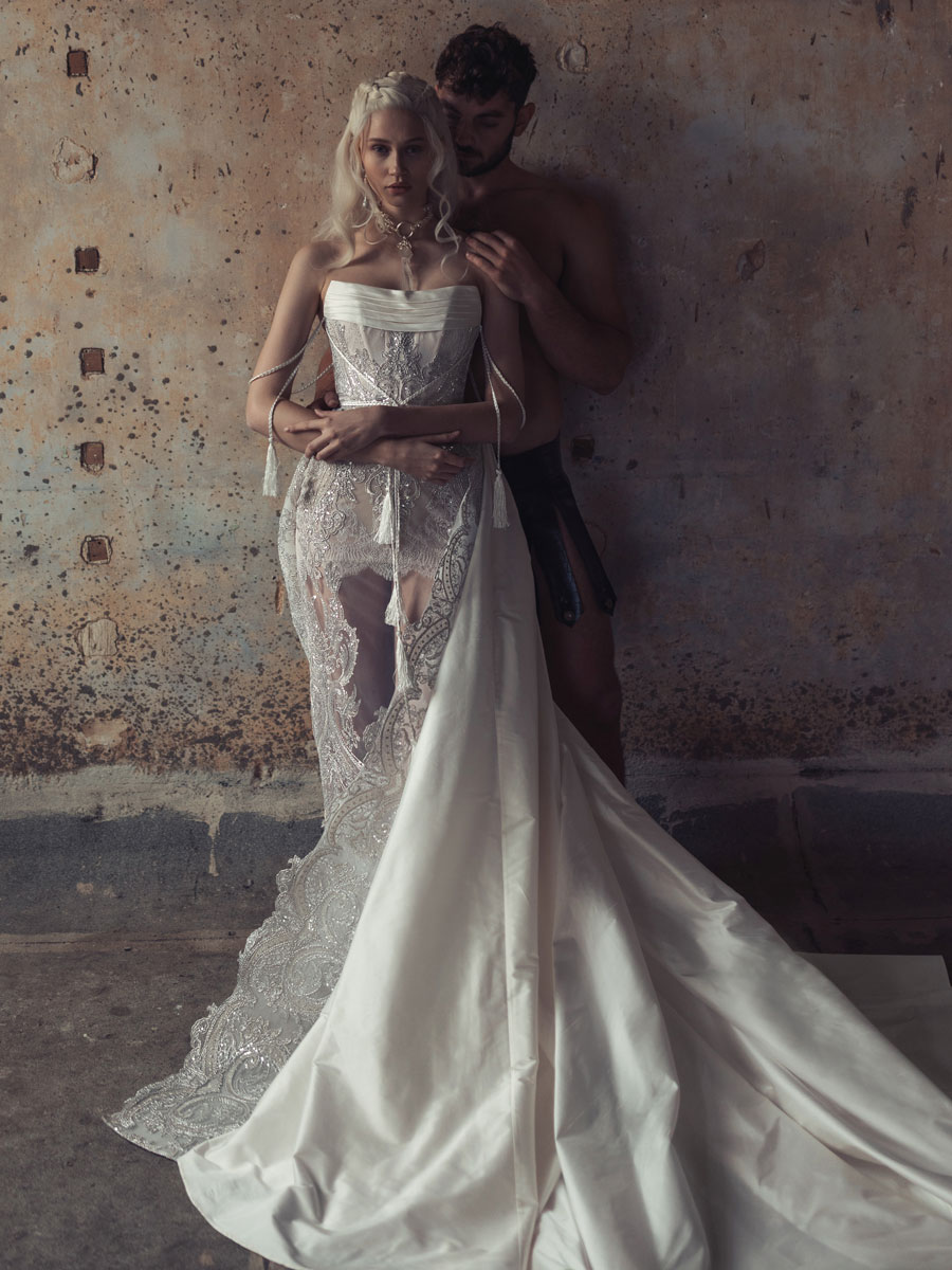 Woman in a minimalist yet elegant Love Couture Bridal Wedding Dresses.